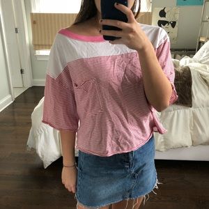 Red and White Striped Tee with Pink Detailing